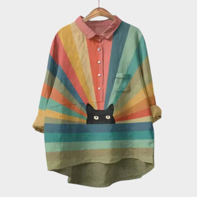 VIVIANA | Oversize-Bluse mit Aquarellkatzen und fröhlichem Komfort für jeden Moment