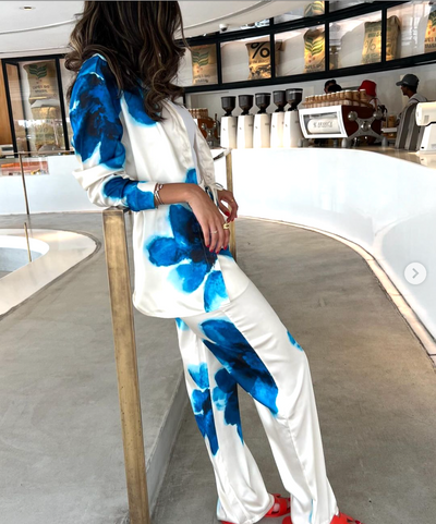 Alessandra - Blumen-Satinhose mit hohem Bund