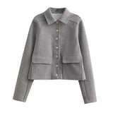 Lara | Damen Smart-Casual kurz geschnittene Jacke mit Knopfleiste vorne in Grau
