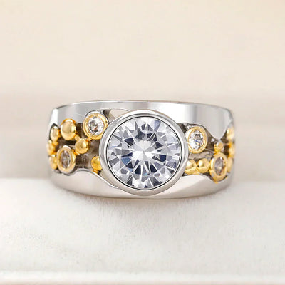 Vintage Ring mit Gold & Silber und Zirkoniasteinchen