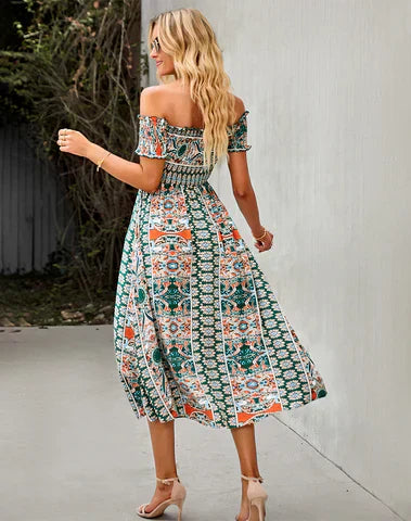 Amanda – Boho Kleid mit Blumenborte