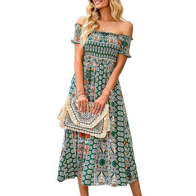 Amanda – Boho Kleid mit Blumenborte
