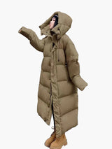 Daniela | Damen Oversized Langer Kapuzen Winter Puffer Mantel in Grün