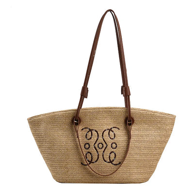 Boho Strohtasche Damen – Handgefertigte Strandtasche mit Kordelzug & Quasten