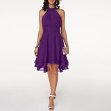 Damen Halter Mini Hochzeitsgast Kleid in Lila