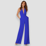 Bea | Damen Schlaghosen Jumpsuit Retro Selbstbewusst in Blau