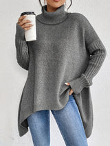 Gudrun | Damen Gemütlicher Oversized Winterpullover mit hohem Kragen in Grau