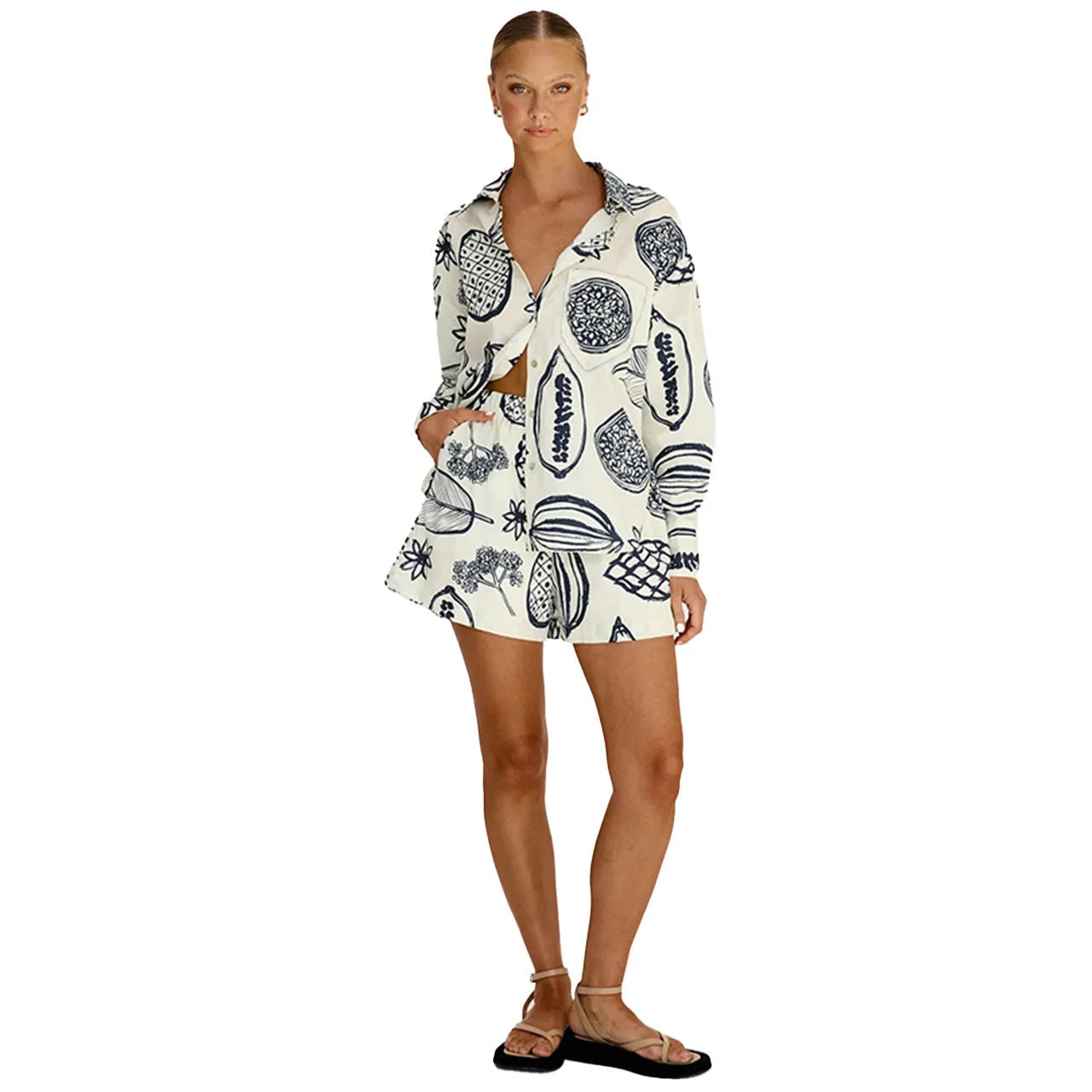 Avery – Zweiteiliges Set: Langarmshirt & Shorts mit Print