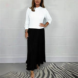 Lexenburg™ - Kleid mit Strukturiertem Strickpullover und Elegantem Plisseerock / Authentische Weiblichkeit mit Zeitgemäßem Touch! in Weiß Schwarz