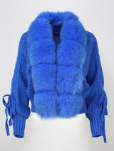 Lixx | Luxury Wintermantel für Damen mit echtem Fuchsfellkragen in Blau