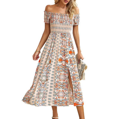 Amanda – Boho Kleid mit Blumenborte