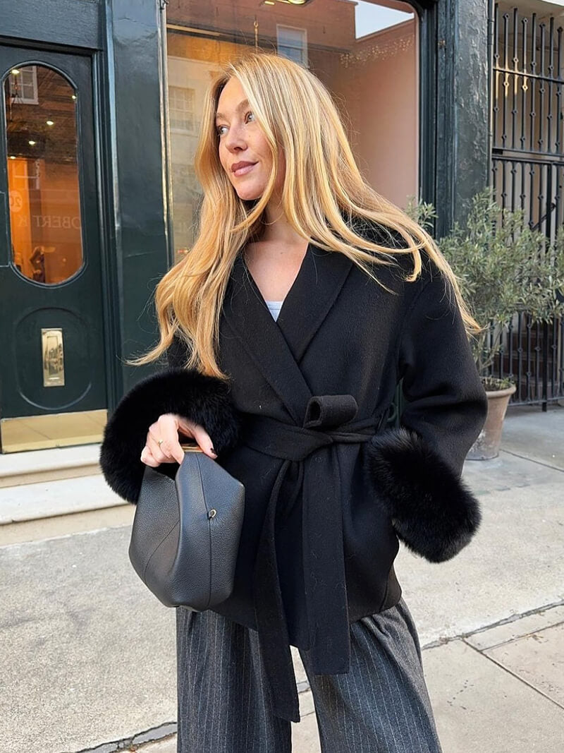 Damen Mantel mit Kunstfellbesatz – Eleganter Winter Kurzmantel