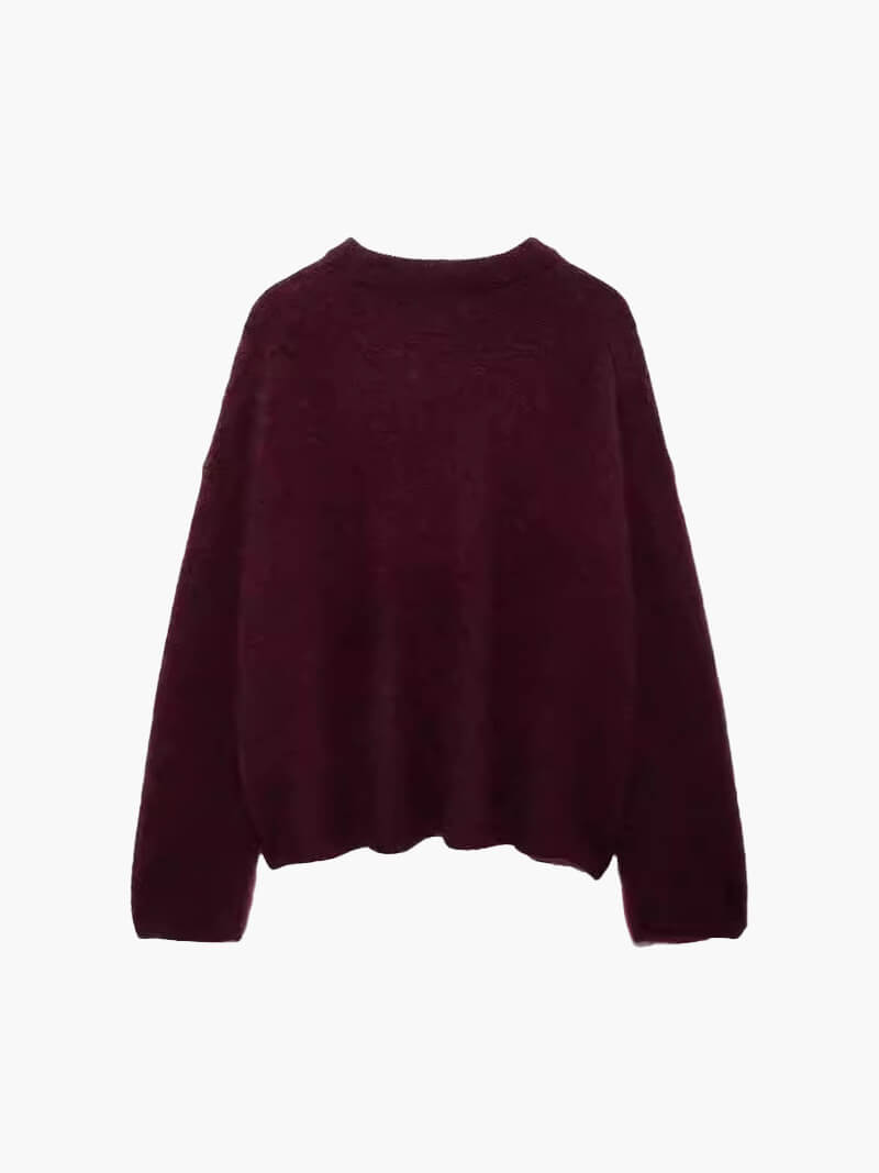 Damen Pullover Bordeaux – Warmer Strickpullover mit Rundhals