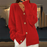 Claudia | Damen Gemütliche Strickjacke mit langen Ärmeln in Rot
