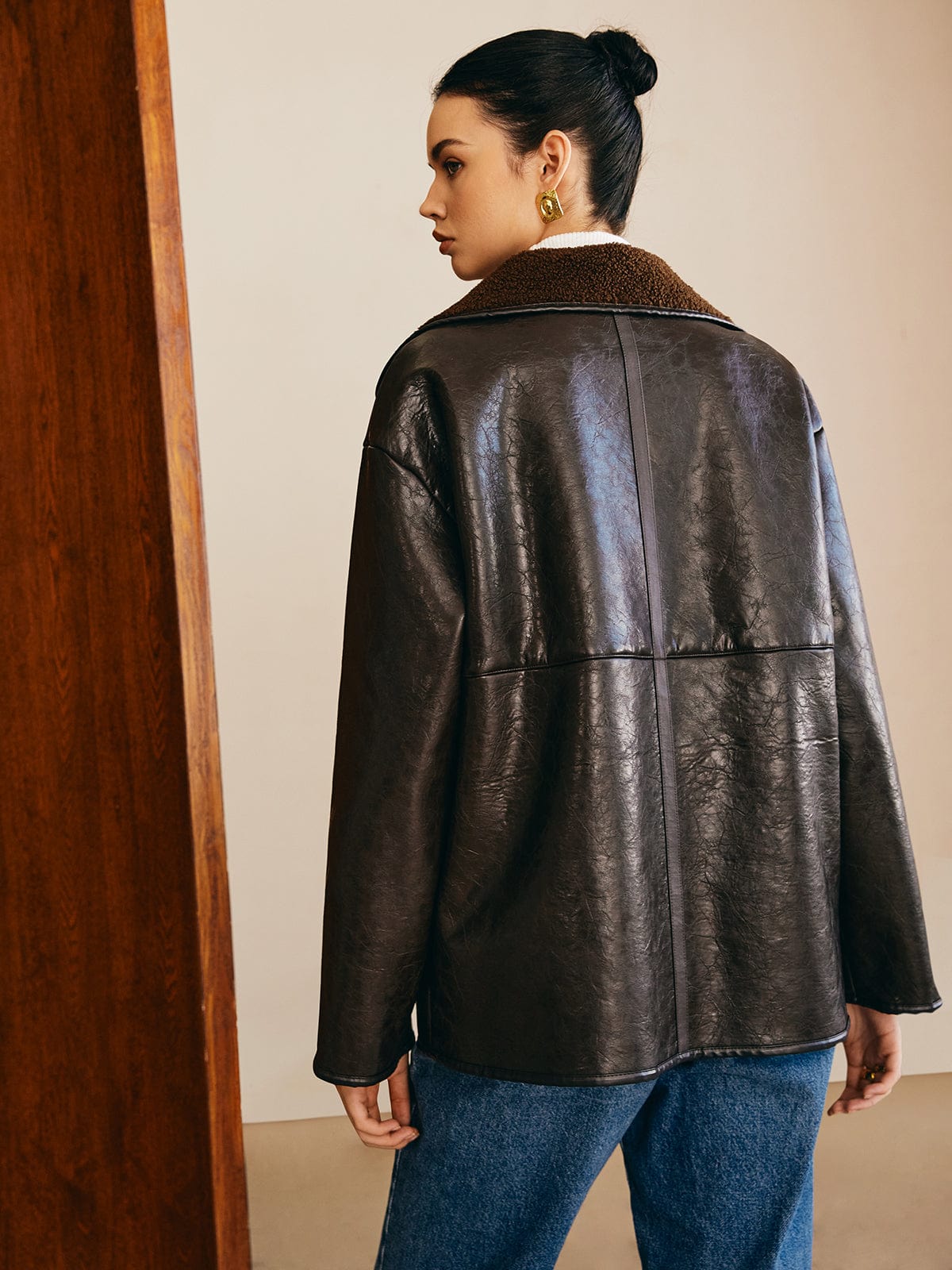 Sofia | Elegante Leder Wendejacke für Damen mit Teddy-Futter