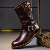 Stiefel Herren mit Schnallen Vintage in Burgunderrot