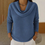 Strickpullover Damen mit Wasserfallkragen in Blau