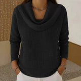 Strickpullover Damen mit Wasserfallkragen in Schwarz