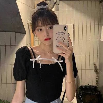 Damen-T-Shirt mit Pufferkragen