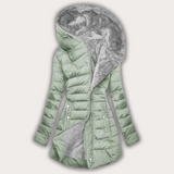 Warme Damen Daunenjacke mit Fellkapuze in Hellgrün