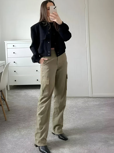 Kurze Damen Übergangsjacke – Collegejacke mit Knöpfen & Bündchen