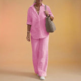 Cartagena™ Set aus Baumwollleinen mit Bluse mit seitlichen Schlitzen in Rosa