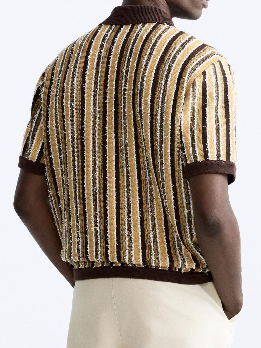 Retro Strick-Poloshirt mit Streifenmuster