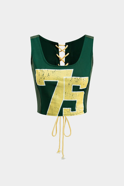 Lucinda | Retro Stil Number 75 Sportliches Crop-Top mit Schnürung hinten