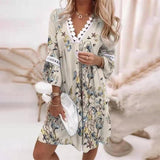 Cara | Boho Muster Mini Abendkleid in Hell Grau