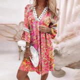 Cara | Boho Muster Mini Abendkleid in Rosa
