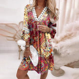 Cara | Boho Muster Mini Abendkleid in Rot