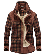 Warme Flanell Winterjacke für Herren mit Stehkragen in Dunkelbraun