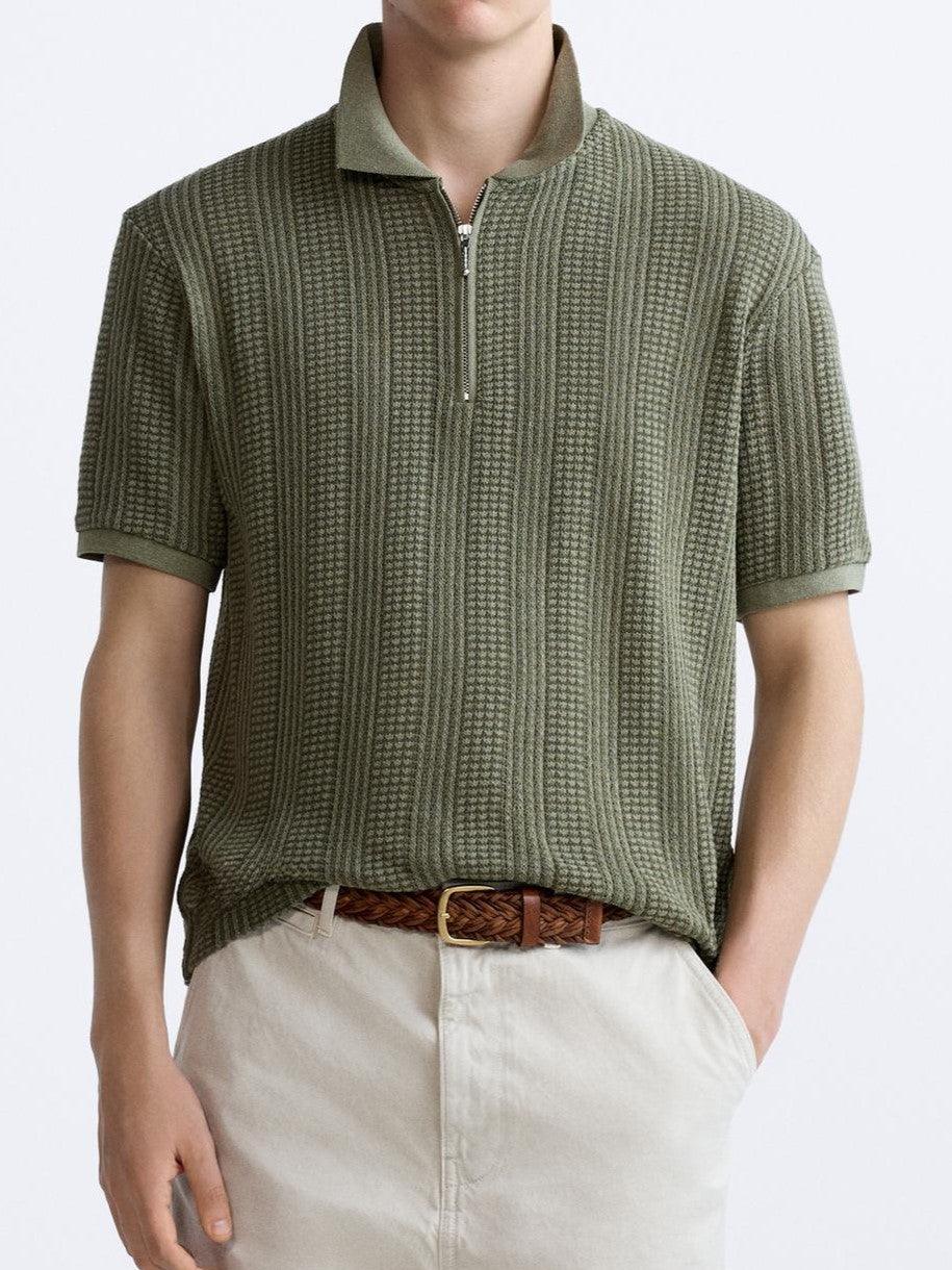 Strukturiertes Strick-Polo mit Reißverschluss
