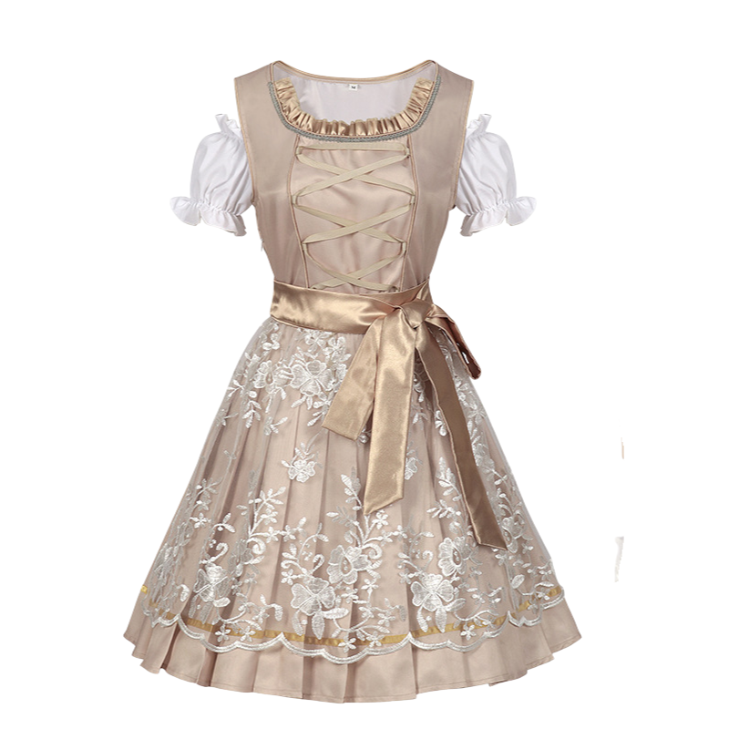Damen Beige Oktoberfest Dirndl Kleid