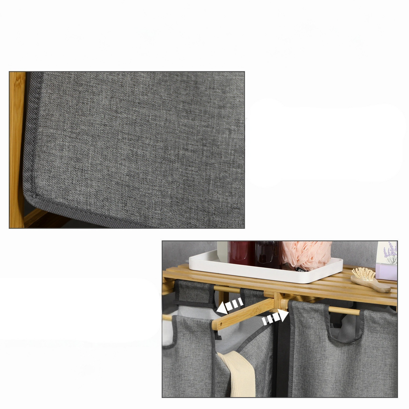 EcoSort-Korb – 2 herausnehmbare Taschen Bambus-Wäschekorb