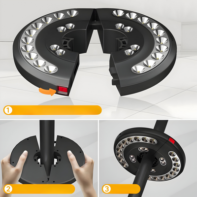 GlowShade Disc - Terrassen-Schirmleuchte mit 3 Helligkeitsmodi