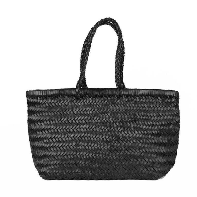 Elna | Große handgeflochtene Tragetasche aus veganem Leder – Rustikaler Shopper