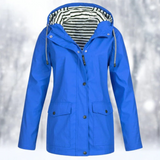 Carolin | Damen Jacke mit Kapuze, Reißverschluss und Fronttaschen in Blau