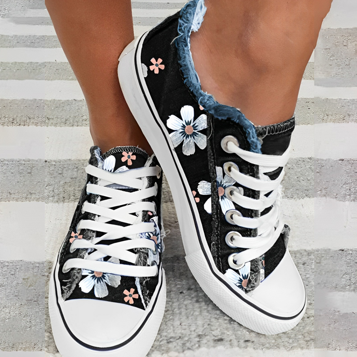 Agnes - Damen Sneaker Denim Blumenmuster