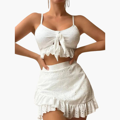 Bikini-Set Damen - 3-teilig mit Rüschen & High-Waist Design