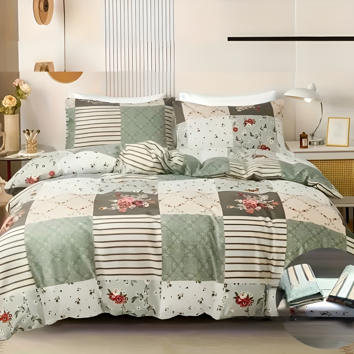 GeoBloom Duvet Set - Elegantes Floral & Geometrisches Bettbezugsset
