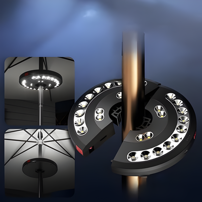 GlowShade Disc - Terrassen-Schirmleuchte mit 3 Helligkeitsmodi