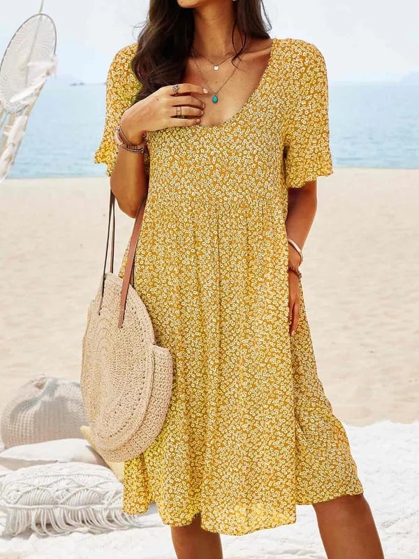 Verspieltes Blumenkleid mit Rundhalsausschnitt