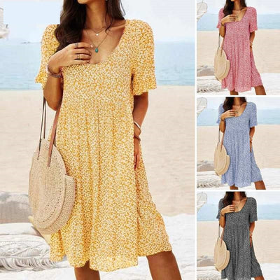 Verspieltes Blumenkleid mit Rundhalsausschnitt