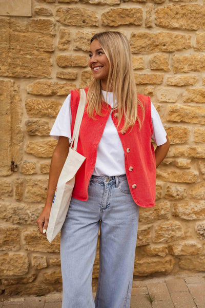 Damen Weste mit Knöpfen – Rot, Figurbetont & Leicht – Sommer & Layering