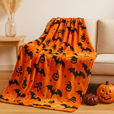 Veyra | Halloween-Flanelldecke mit Kürbis-Print