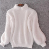 Emilia | Damen Weicher Flauschiger Winterpullover mit hohem Kragen in Weiß