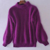 Emilia | Damen Weicher Flauschiger Winterpullover mit hohem Kragen in Lila