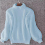 Emilia | Damen Weicher Flauschiger Winterpullover mit hohem Kragen in Blau