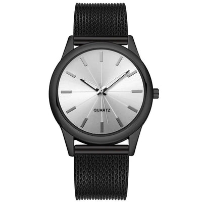 Vollschwarze Minimalistische Herren- und Damenarmbanduhr – Schwarzes Gehäuse mit Edelstahl-Mesh-Armband